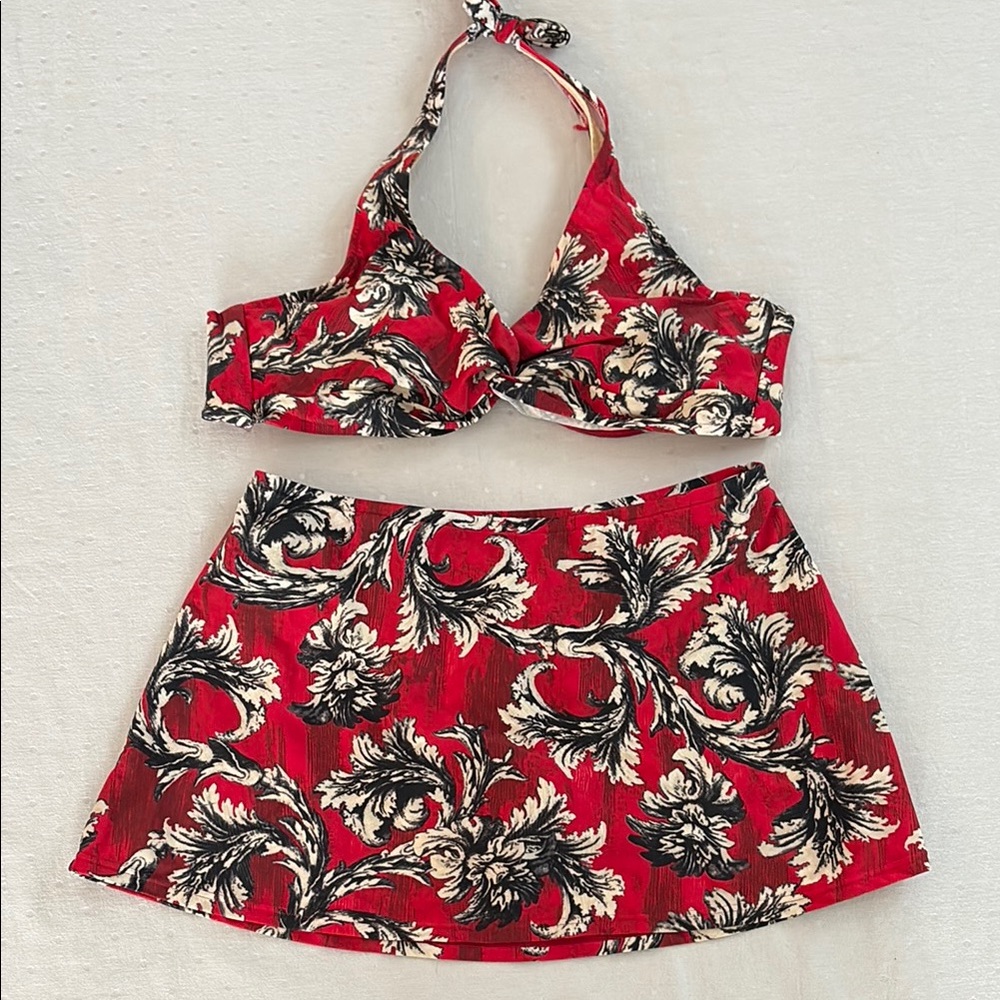 Sunsets Red and Black Floral Swimwear
